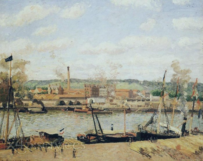 Camille Pissarro - Ansicht der Baumwollspinnerei in Oissel in der Naehe von Rouen - View of the Cotton Mill at Oissel near Rouen - zum Schließen ins Bild klicken